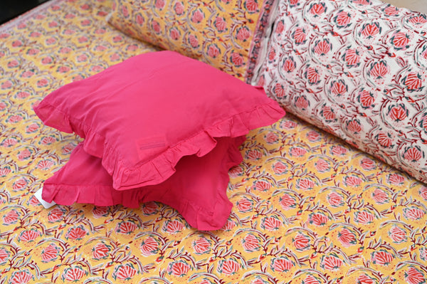 Crimson Ruffled Cotton Cushion Cover