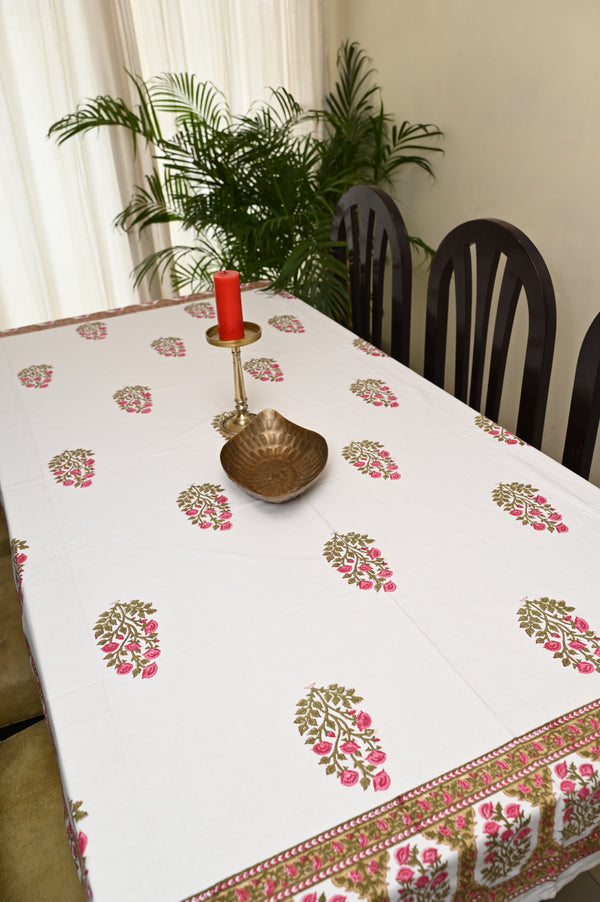 Rosy Elegance Cotton Table Cover