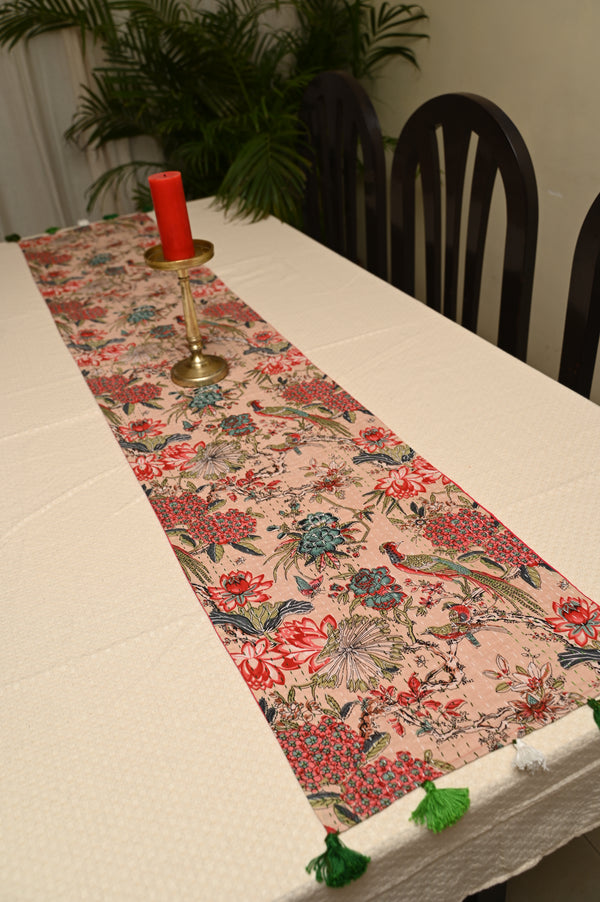 Peacock Paradise Canvas Cotton Dining Table Runner