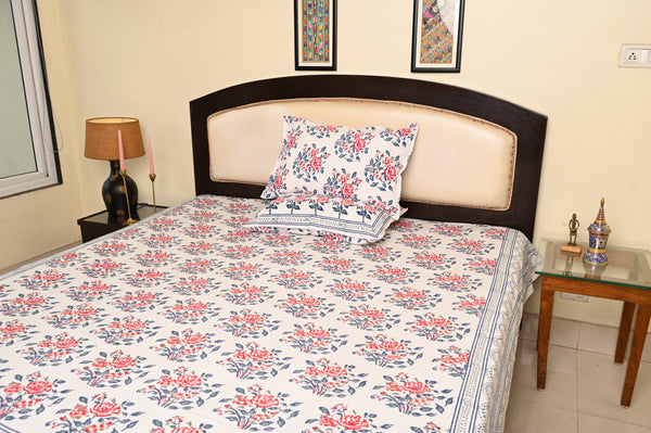 Crimson Rose Garden Bedsheet with 2 Pillow Covers