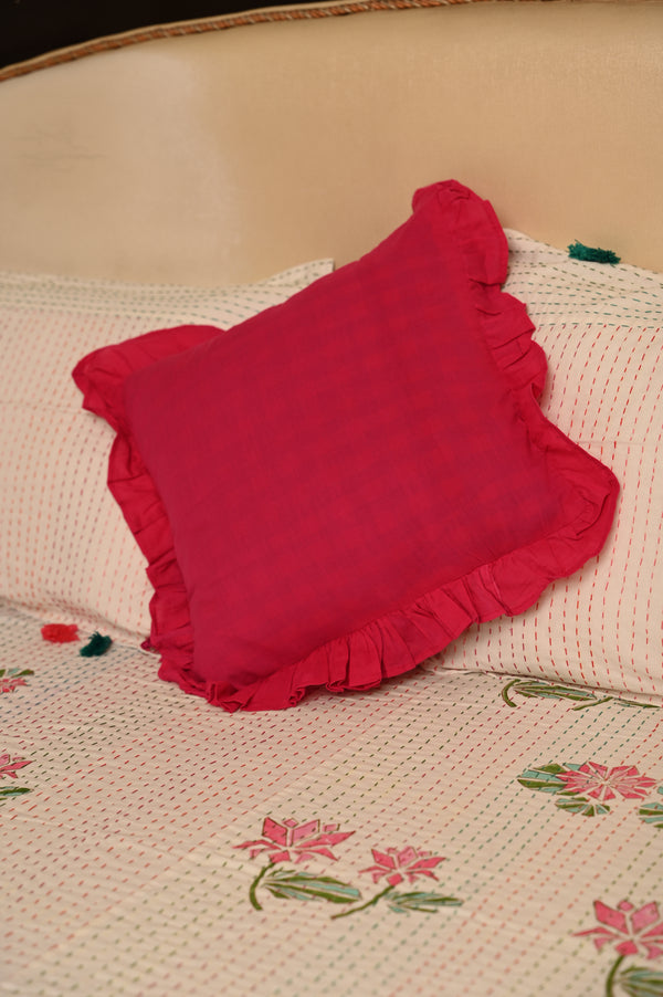 Plain Pink Cushion Cover With Beautiful Frill Border