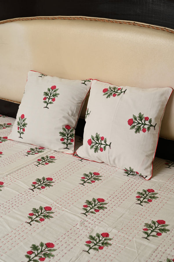 Crimson Rose Cotton Cushion Cover