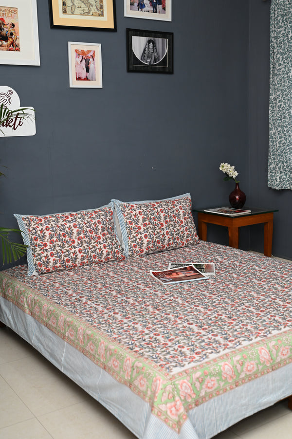 Crimson Vine Cotton Bedsheet with 2 Pillow Covers