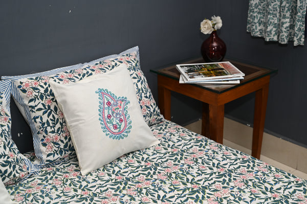 Paisley Paradise Kantha Work Cotton Cushion Cover