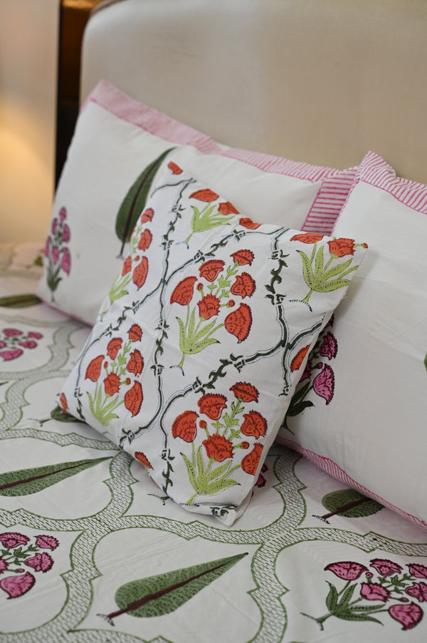 White Blossom Cotton Cushion Cover