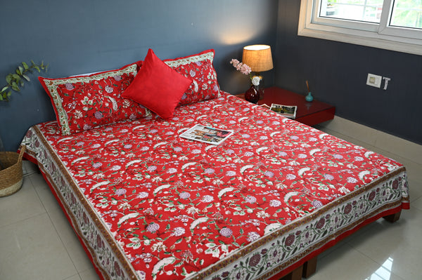 Ruby Romance Bedsheet with 2 Pillow Covers