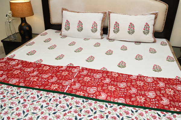 Crimson Poppy Cotton Double & Reversible Bed Dohar