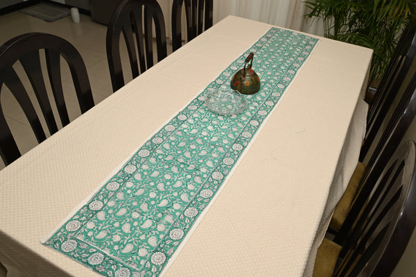 Emerald Elegance Cotton Dining Table Runner