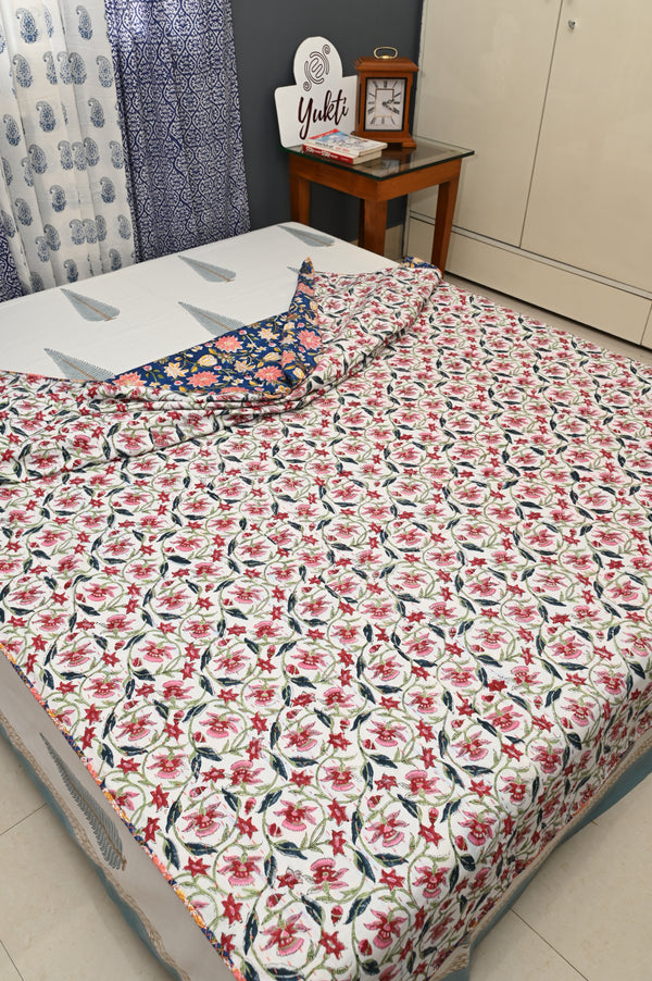 Rangini Blossom Cotton Single Kantha Work Bed Dohar / Bed Cover