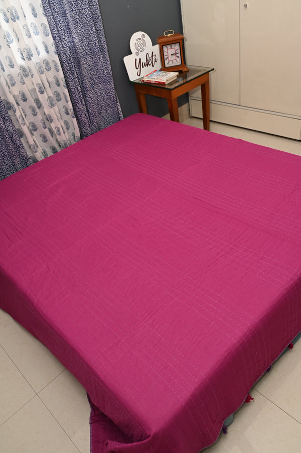 Crimson Comfort Cotton Double & Reversible With Kantha Work Bed Dohar / Bed Cover