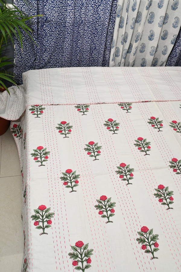 Ruby Blush Cotton Double & Reversible Kantha Work Bed Dohar