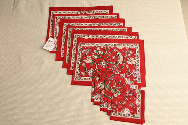 Romantic Red Table Mats & Napkins - Set of 6