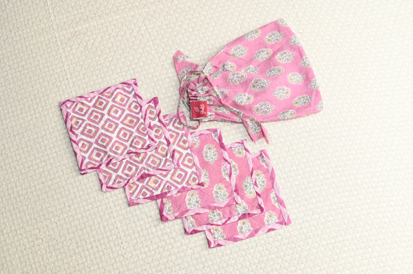 Pink Paisley Fabric Coaster - Set of 6